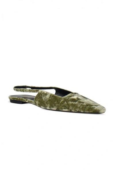 Saint Laurent Square-toe Velvet Ballet Flats In Green