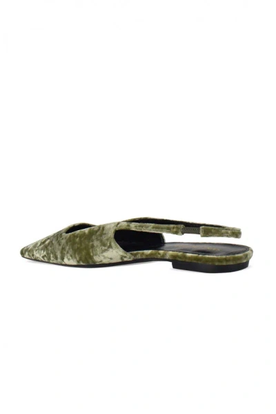 Saint Laurent Square-toe Velvet Ballet Flats In Green