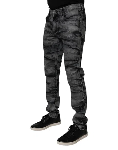 Dolce & Gabbana Gray Tie Dye Cotton Skinny Men Denim Men's Jeans