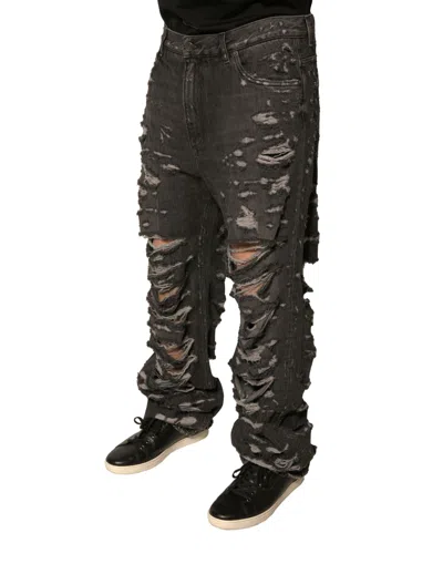 Dolce & Gabbana Gray Tattered Cotton Straight Men Denim Men's Jeans In Black
