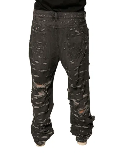 Dolce & Gabbana Gray Tattered Cotton Straight Men Denim Men's Jeans In Black