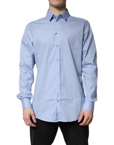 Pre-owned Dolce & Gabbana Light Blue Cotton Gold Dress Formal Men's Shirt ()