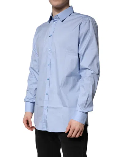 Pre-owned Dolce & Gabbana Light Blue Cotton Gold Dress Formal Men's Shirt ()
