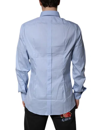 Pre-owned Dolce & Gabbana Light Blue Cotton Gold Dress Formal Men's Shirt ()