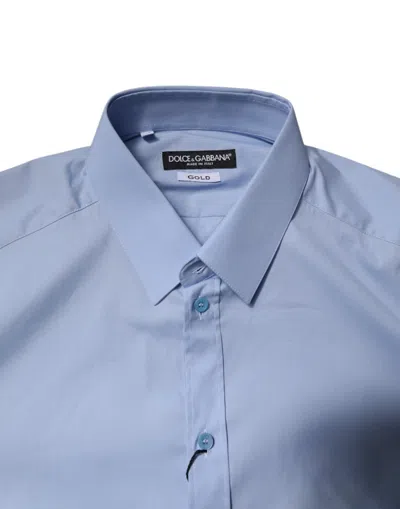 Pre-owned Dolce & Gabbana Light Blue Cotton Gold Dress Formal Men's Shirt ()