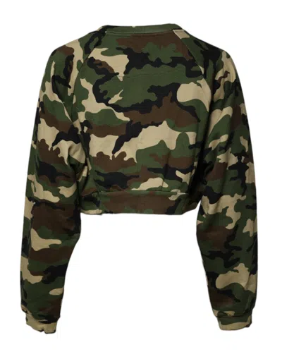 Pre-owned Dolce & Gabbana Multicolor Camou Cropped Sweatshirt Women's Sweater ()