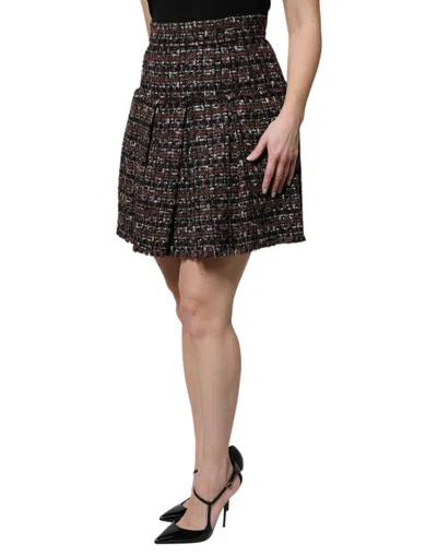 Dolce & Gabbana Multicolor High Waist Tartan Tweed A-line Mini Skirt