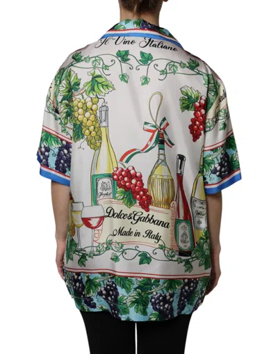 Dolce & Gabbana Multicolor Silk Wine Print Shirt Polo Top