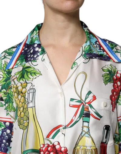 Dolce & Gabbana Multicolor Silk Wine Print Shirt Polo Top