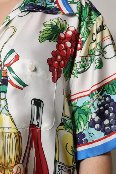 Dolce & Gabbana Multicolor Silk Wine Print Shirt Polo Top