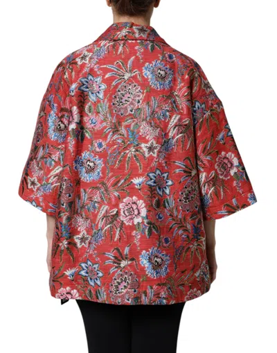 Dolce & Gabbana Red Floral Jacquard Button Down Coat Jacket In Red