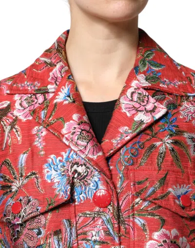 Dolce & Gabbana Red Floral Jacquard Button Down Coat Jacket In Red