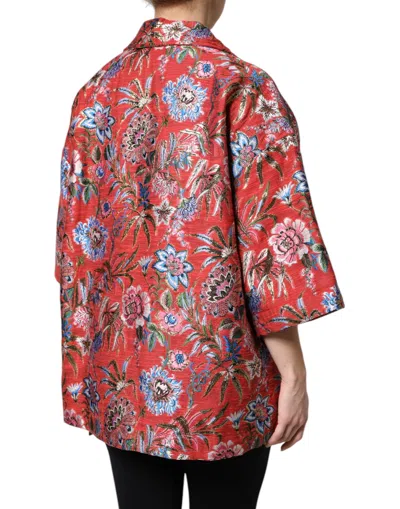 Dolce & Gabbana Red Floral Jacquard Button Down Coat Jacket In Red