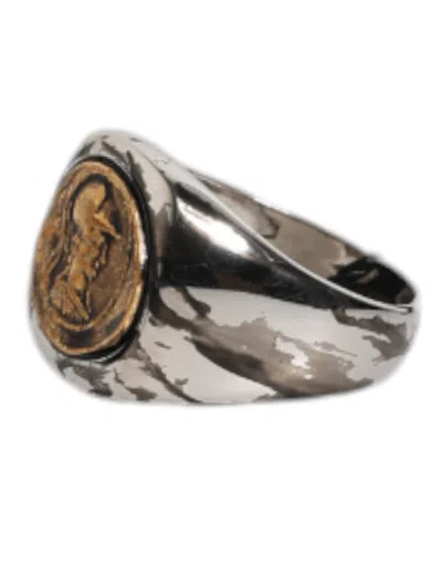 Pre-owned Dolce & Gabbana Silver Tone Engraved Two Color Real Brass Men's Ring ()