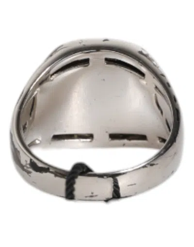 Pre-owned Dolce & Gabbana Silver Tone Engraved Two Color Real Brass Men's Ring ()