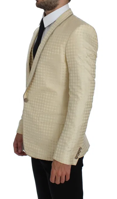 Dolce & Gabbana Beige Polka Dot Silk 2 Piece Blazer In Neutral