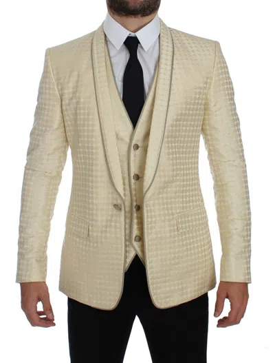 Dolce & Gabbana Beige Polka Dot Silk 2 Piece Blazer In Neutral