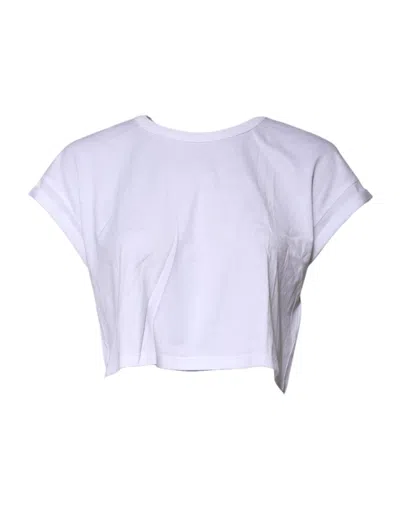 Pre-owned Dolce & Gabbana White Cotton Crew Neck Cropped Top Women's T-shirt ()