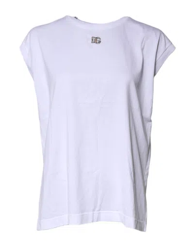 Pre-owned Dolce & Gabbana White Cotton Sleeveless Round Neck Tank Women's Top ()