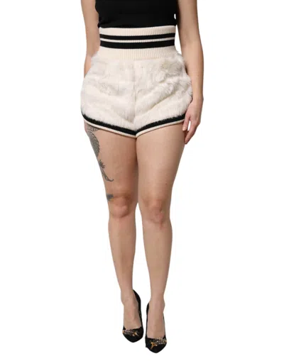 Dolce & Gabbana White Faux Fur High Waisted Hot Pants Short In White