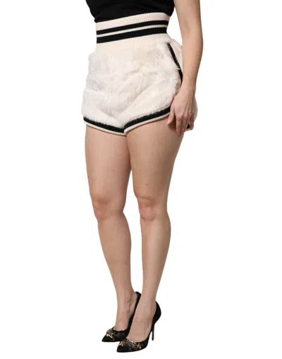 Dolce & Gabbana White Faux Fur High Waisted Hot Pants Short In White