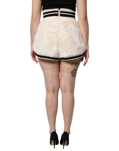 Dolce & Gabbana White Faux Fur High Waisted Hot Pants Short In White