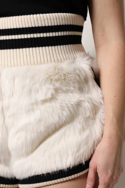 Dolce & Gabbana White Faux Fur High Waisted Hot Pants Short In White