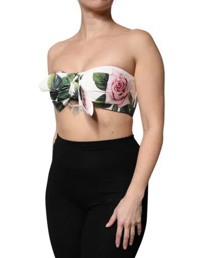 Dolce & Gabbana White Floral Print Cropped Bustier Corset Top In Multi
