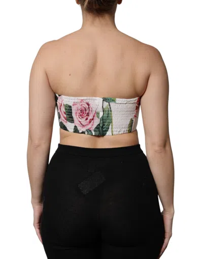 Dolce & Gabbana White Floral Print Cropped Bustier Corset Top In Multi