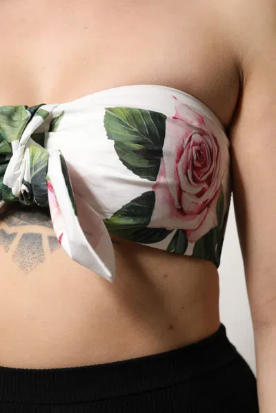Dolce & Gabbana White Floral Print Cropped Bustier Corset Top In Multi