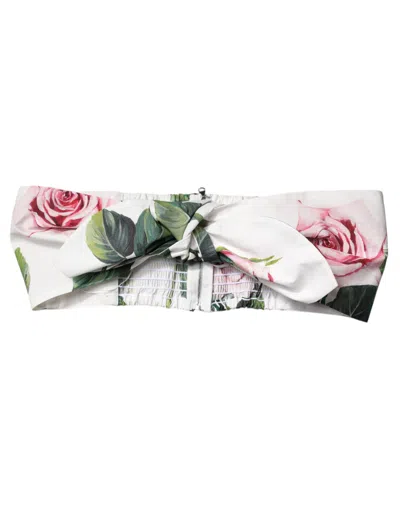 Dolce & Gabbana White Floral Print Cropped Bustier Corset Top In Multi
