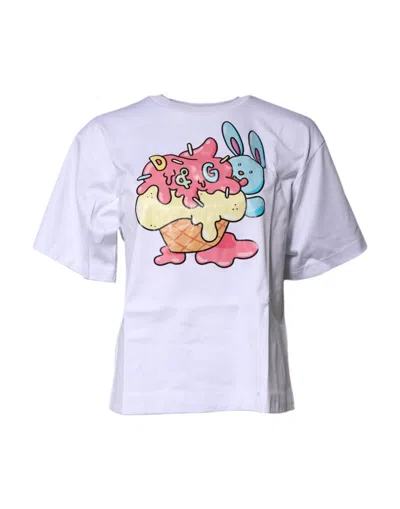 Pre-owned Dolce & Gabbana White Printed Cotton Crew Neck Tee Women's T-shirt ()
