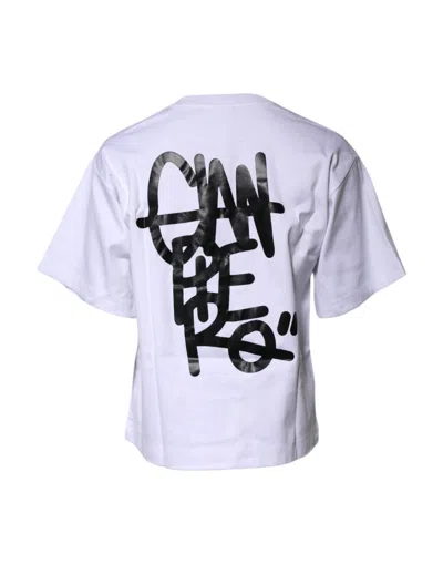 Pre-owned Dolce & Gabbana White Printed Cotton Crew Neck Tee Women's T-shirt ()