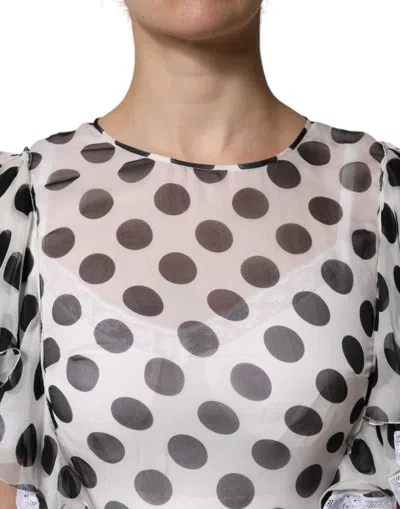 Dolce & Gabbana White Polka Dotted Silk Blend A-line Women's Dress