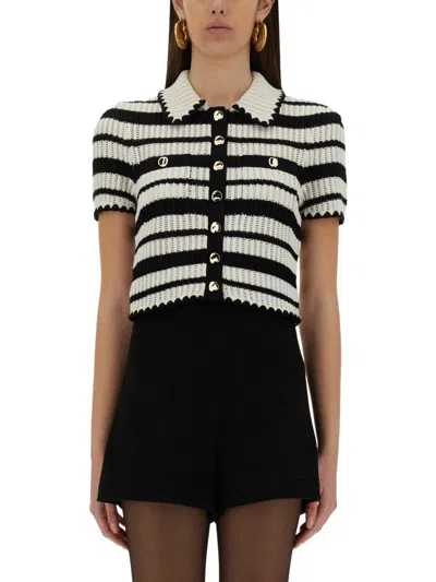 Shop Self-portrait Striped Crochet Top