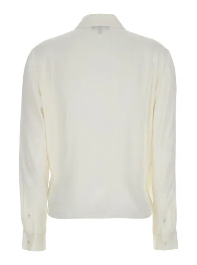 Theory White Blouse With Peak Revers And Crossover Neck In White