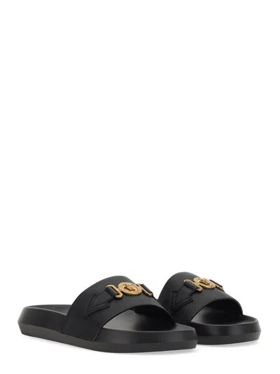 Versace La Medusa Embellished Leather Slides