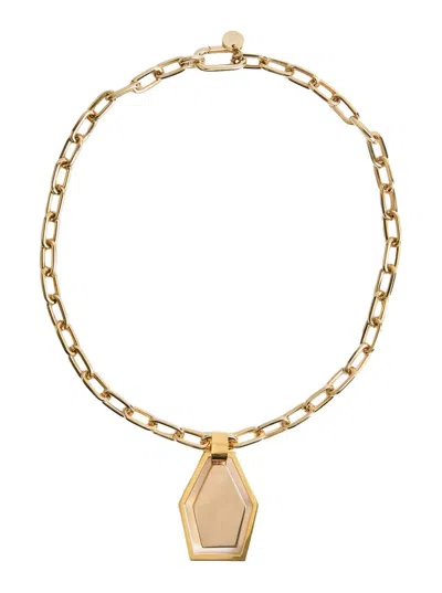 La Doublej Portal Metallic Necklace With Chain-link Design Abd Charm In Brass And Amethyst Woman