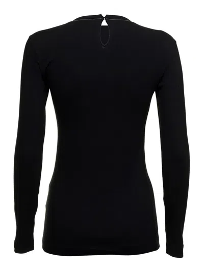 Brunello Cucinelli Womans Long-sleeved Black Cotton T-shirt With Monile Crew Neck In Black