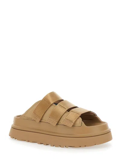 Ugg Golden Glow Beige Sandals With Round Open Toe In Tech Fabric Woman