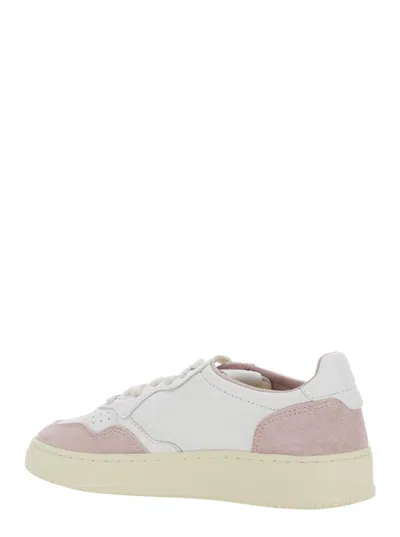 Shop Autry 'medalist' White Low Top Sneakers With Logo Detail In Leather And Suede Woman