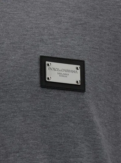 Dolce & Gabbana Grey Crewneck T-shirt With Logo Plaque