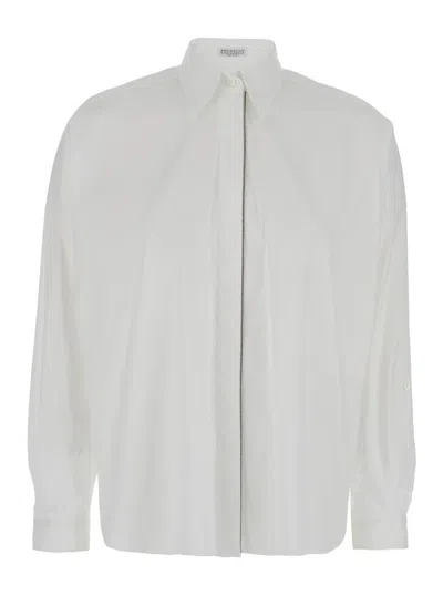 Brunello Cucinelli Oversized White Shirt With Monile Detail