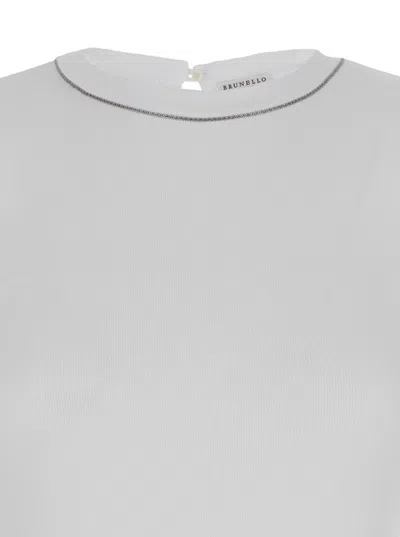 Brunello Cucinelli White Long-sleeve Top With Monile Detail
