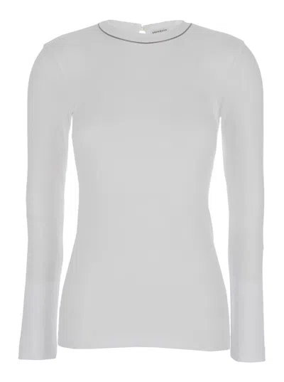 Brunello Cucinelli White Long-sleeve Top With Monile Detail