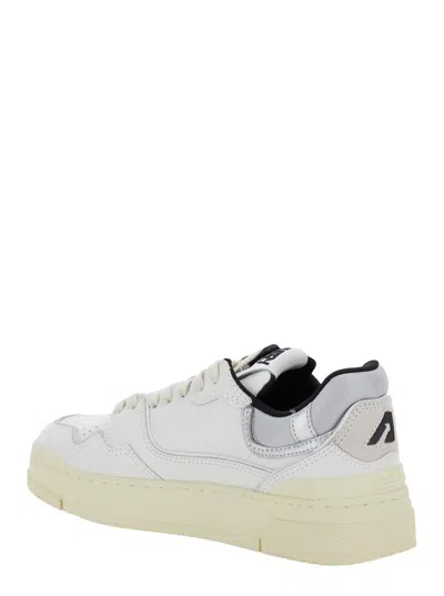 Shop Autry 'clc' White Low Top Sneakers With Logo Patch In Leather Woman