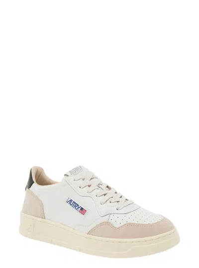 Autry 'medalist' White Low Top Sneakers With Beige Suede Details In White