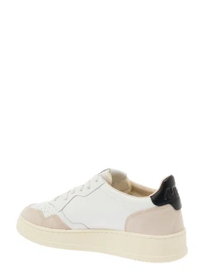 Autry 'medalist' White Low Top Sneakers With Beige Suede Details In White