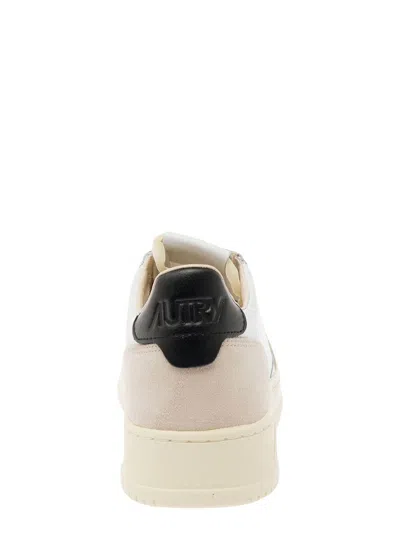 Autry 'medalist' White Low Top Sneakers With Beige Suede Details In White