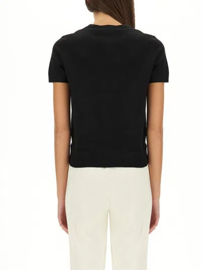 Theory Minimalist Black Knitted Top With Short Sleeves